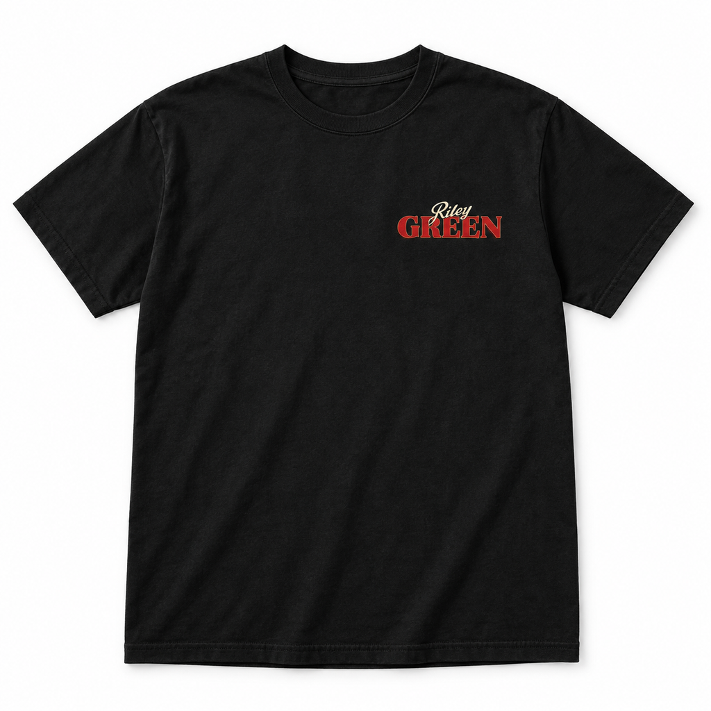 Black Riley Green T-shirt, front on white background
