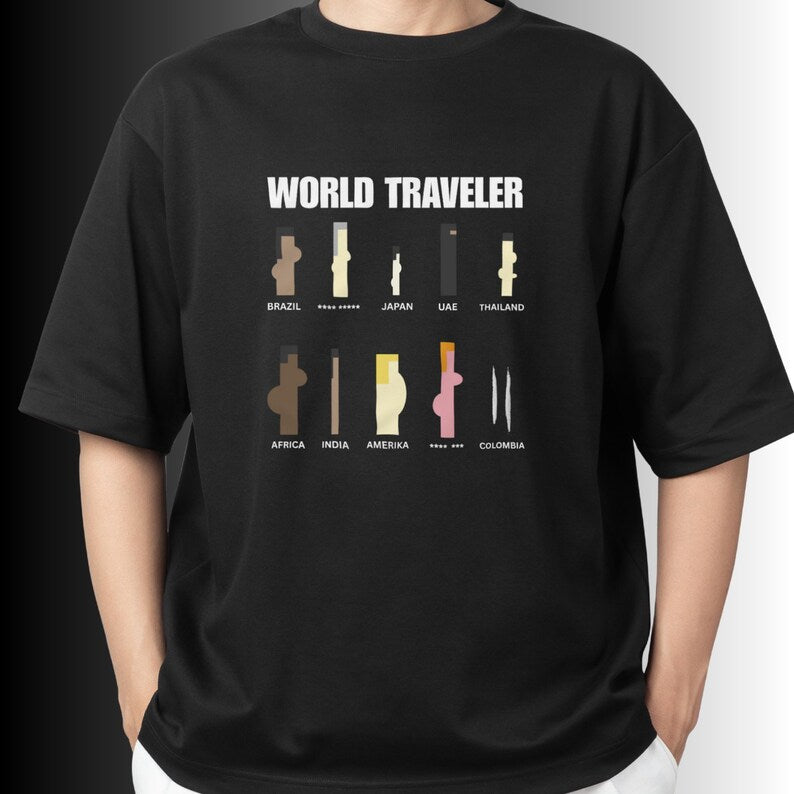 World Traveler Funny Travel Humor Vintage Minimalist Parody Graphic T-Shirt