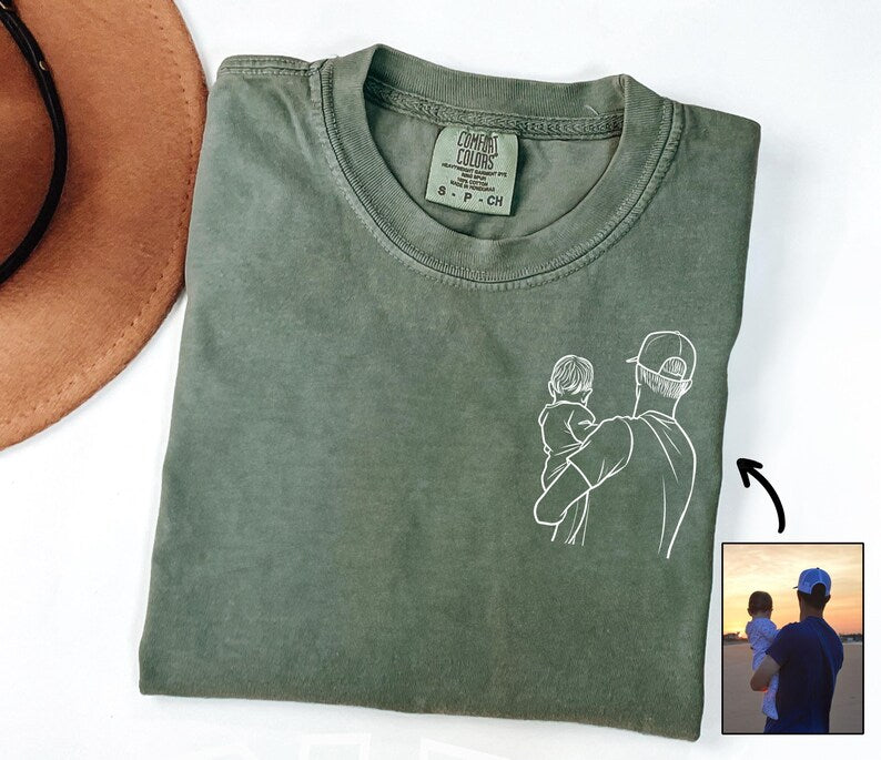 Custom Dad Line Art Shirt, Father's Day Portrait Tee, Minimalist Daddy Child Gift