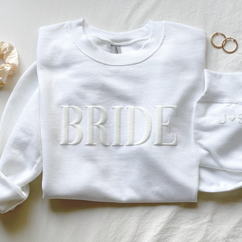 Personalized Gift For Bride, Bride Sweatshirt, Initial Heart Sleeve, Engagement Gift