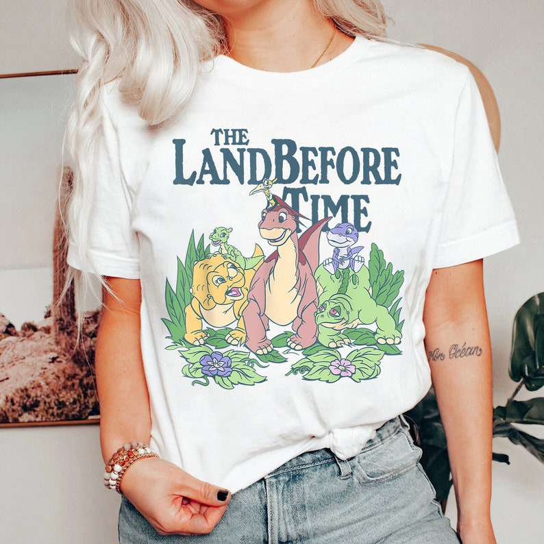 The Land Before Time Pastel Dinosaur Friends Sweatshirt/T-shirt/Hoodie, Cotton Unisex T-Shirt, Crew Neck