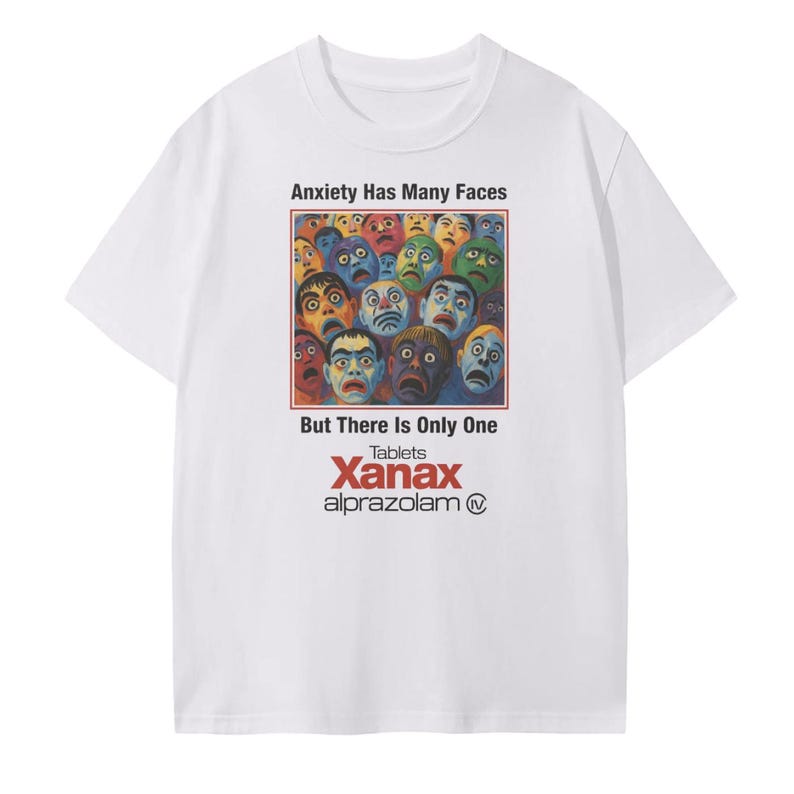 Vintage Style Style Xanax "Anxiety Has Many Faces" Seamless Graphic Tee