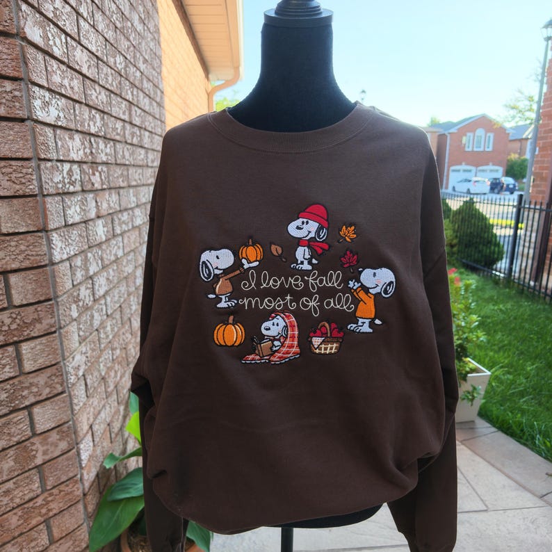 Embroidered Cute Dog Sweatshirt, Fall Dog Crewneck Sweatshirt