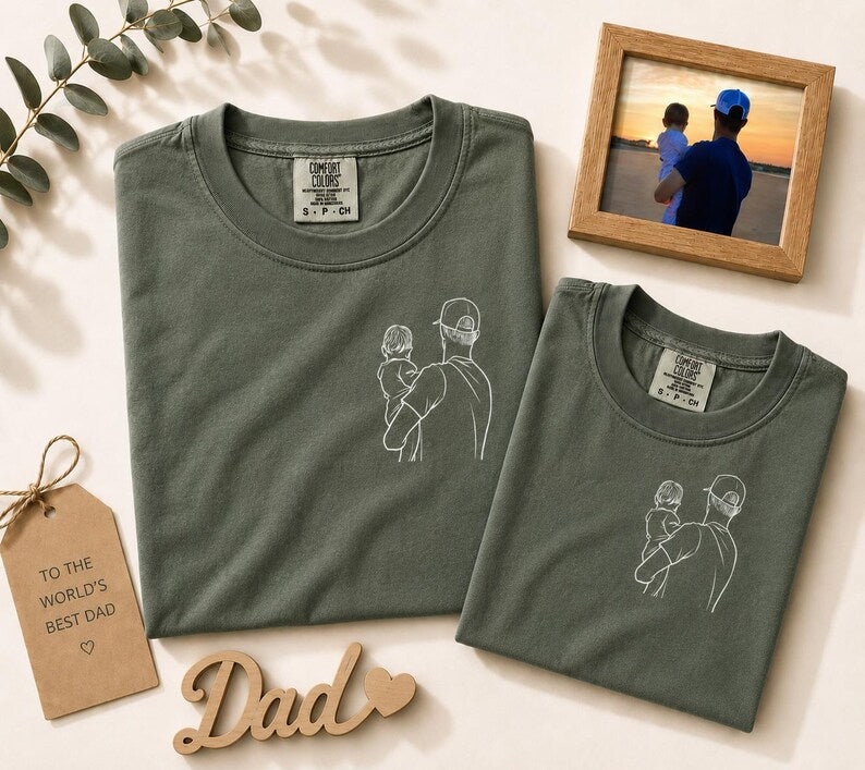 Custom Dad Line Art Shirt, Father's Day Portrait Tee, Minimalist Daddy Child Gift