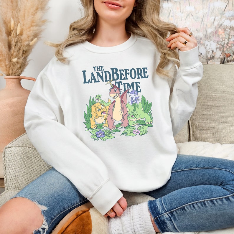 The Land Before Time Pastel Dinosaur Friends Sweatshirt/T-shirt/Hoodie, Cotton Unisex T-Shirt, Crew Neck
