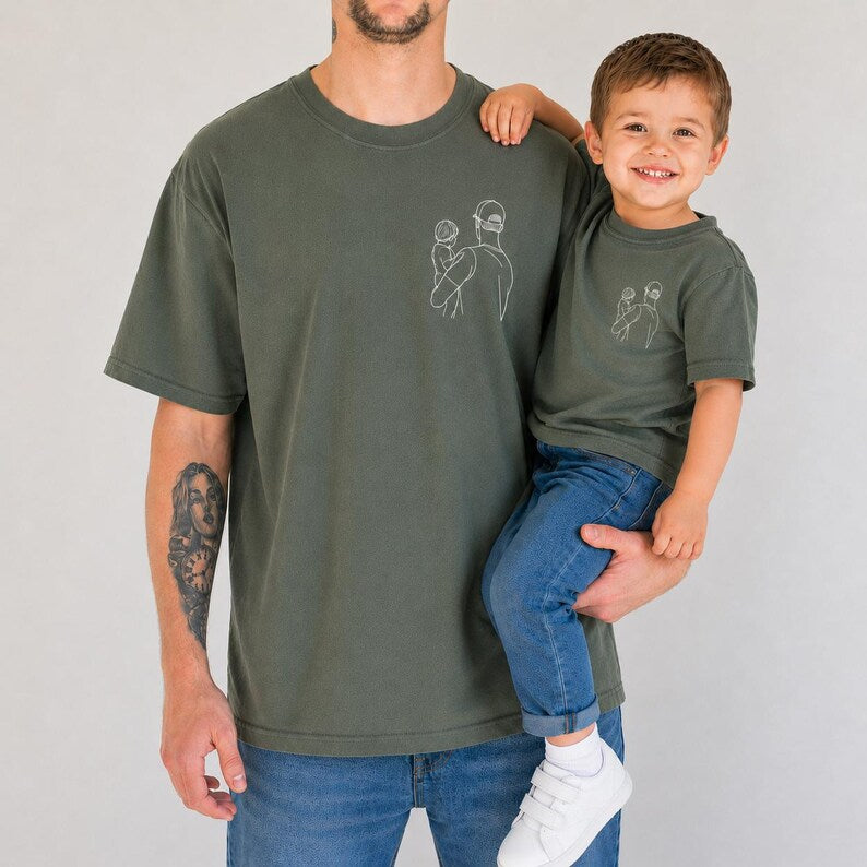 Custom Dad Line Art Shirt, Father's Day Portrait Tee, Minimalist Daddy Child Gift