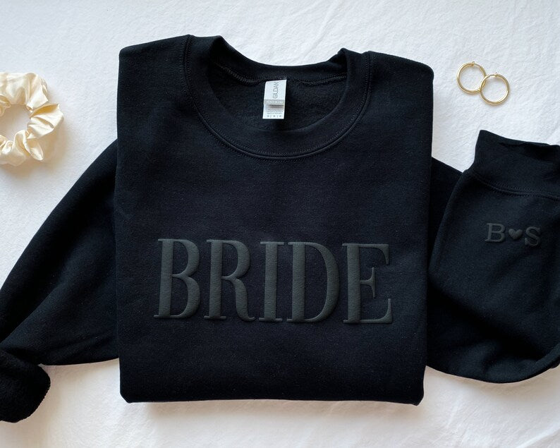 Personalized Gift For Bride, Bride Sweatshirt, Initial Heart Sleeve, Engagement Gift