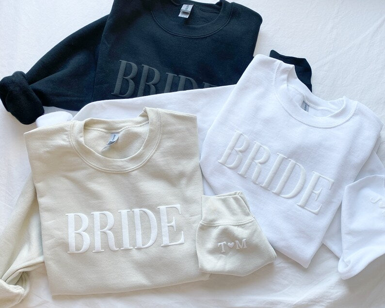 Personalized Gift For Bride, Bride Sweatshirt, Initial Heart Sleeve, Engagement Gift