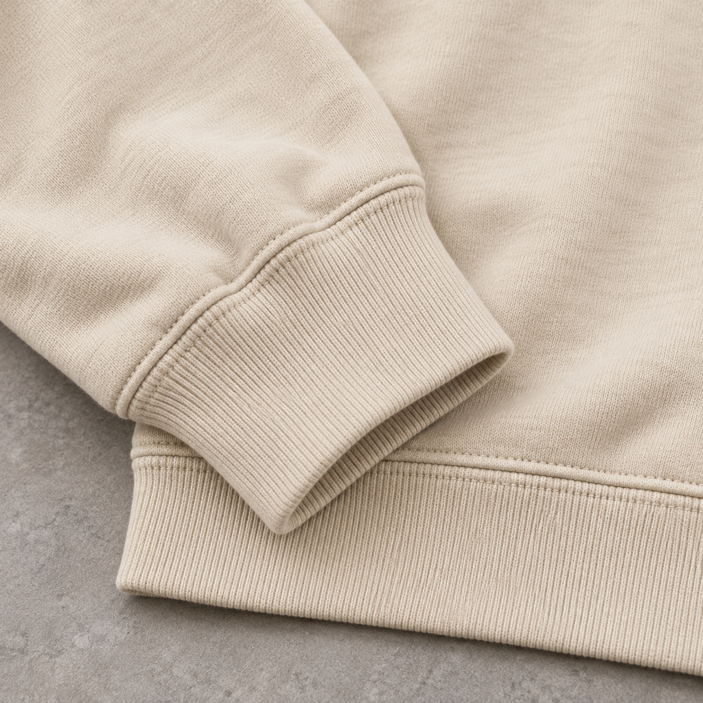 Sand sweatshirt cuff and hem detail