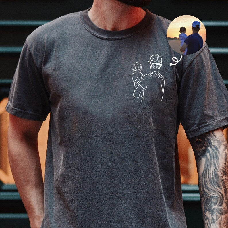 Custom Dad Line Art Shirt, Father's Day Portrait Tee, Minimalist Daddy Child Gift