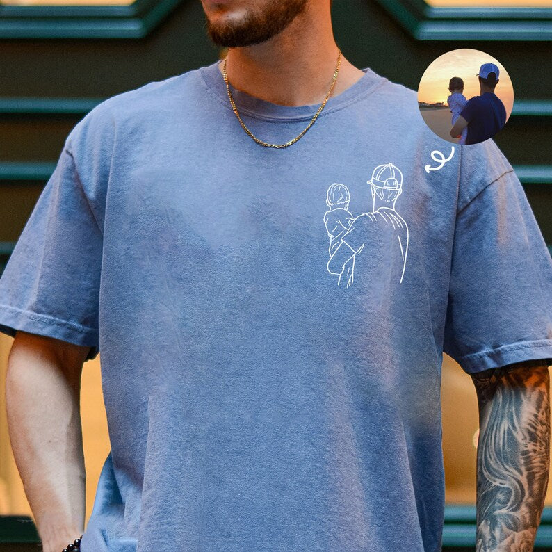 Custom Dad Line Art Shirt, Father's Day Portrait Tee, Minimalist Daddy Child Gift
