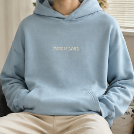 Jesus Is Lord Embroidered Christian Hoodie – Minimalist Faith-Based Pullover Sweatshirt