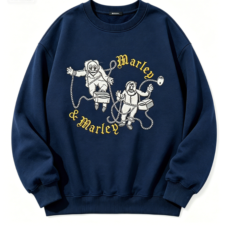 Marley & Marley Embroidered Crewneck Sweatshirt | Retro Ghosts Chain Design