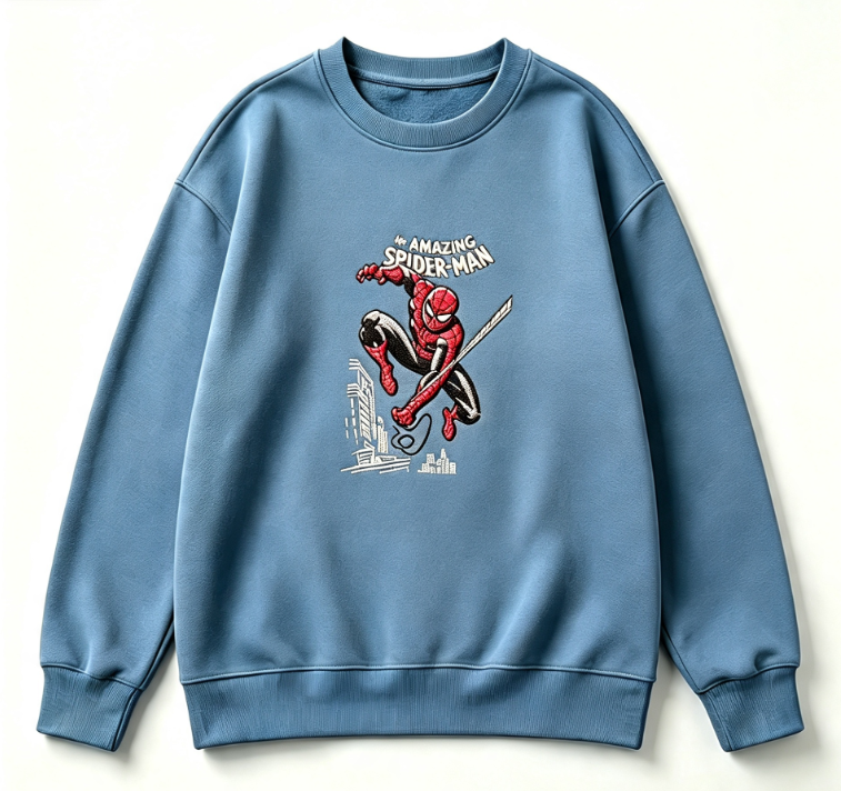 The Amazing Spider-Man Embroidered Sweatshirt – Vintage Comic Superhero Crewneck Pullover