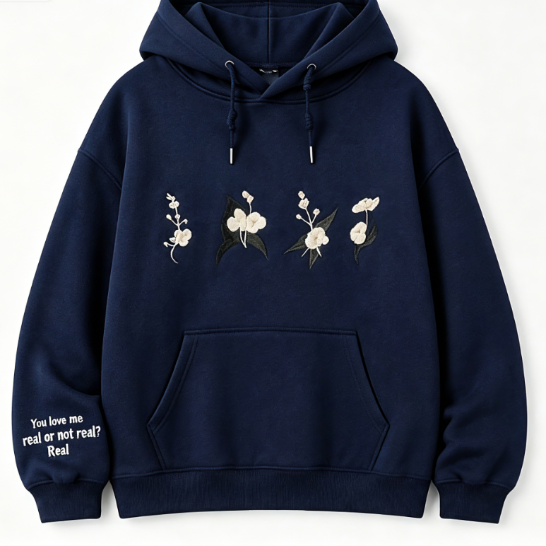 Minimalist Floral Embroidery Hoodie