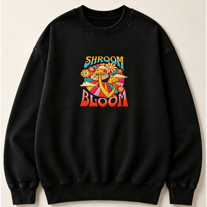 70s Psychedelic Mushroom Floral Crewneck Sweatshirt