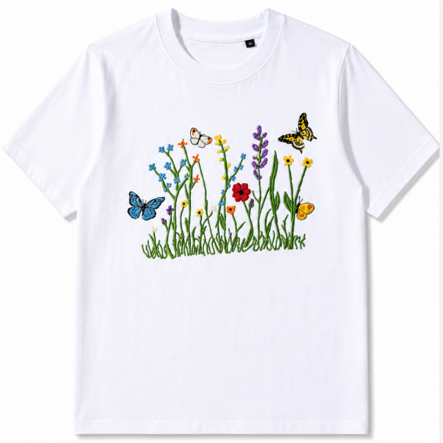 Embroidered Wildflower & Butterfly Graphic T-Shirt