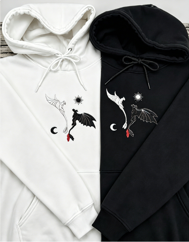 Mystic Twin Dragons Embroidered Hoodie