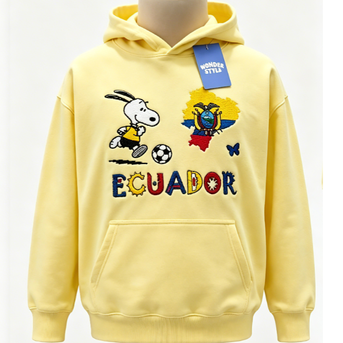 Ecuador Snoopy Embroidered Hoodie – Cartoon Soccer Graphic Pullover Sweatshirt