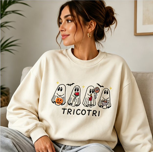 Ghost Treats Embroidered Halloween Sweatshirt – Cute Spooky Crewneck Pullover