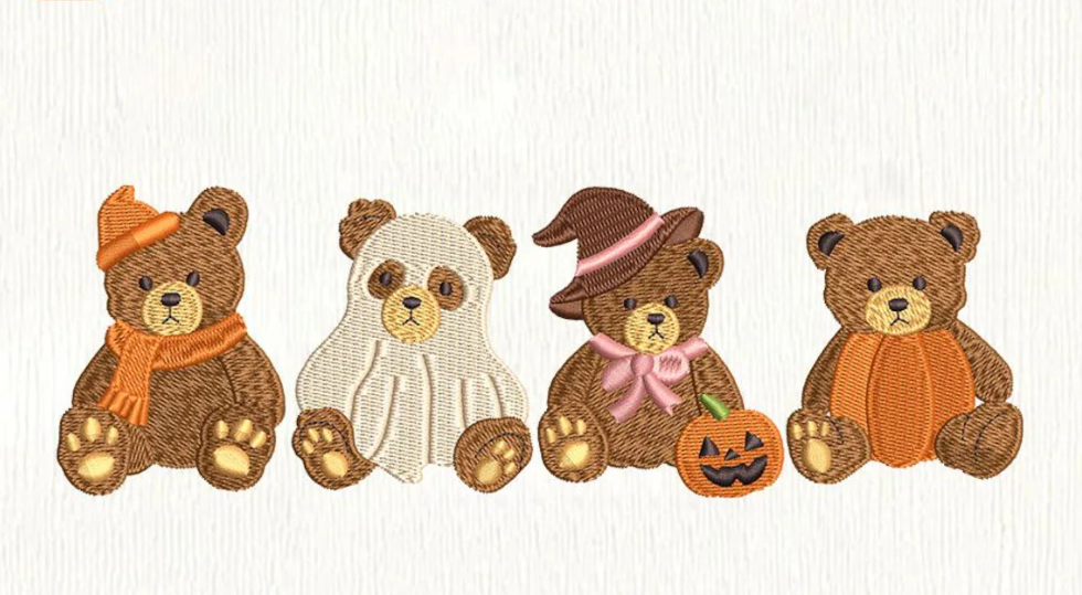 Halloween Teddy Bear Embroidered Crewneck Sweatshirt
