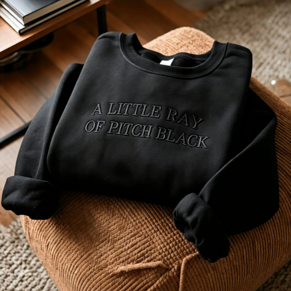 A Little Ray of Pitch Black Embossed Oversized Crewneck Sweatshirt