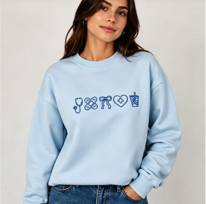 Nurse Life Embroidered Crewneck Sweatshirt