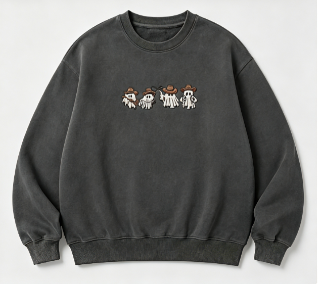 Cowboy Ghosts Oversized Vintage Washed Charcoal Crewneck Sweatshirt