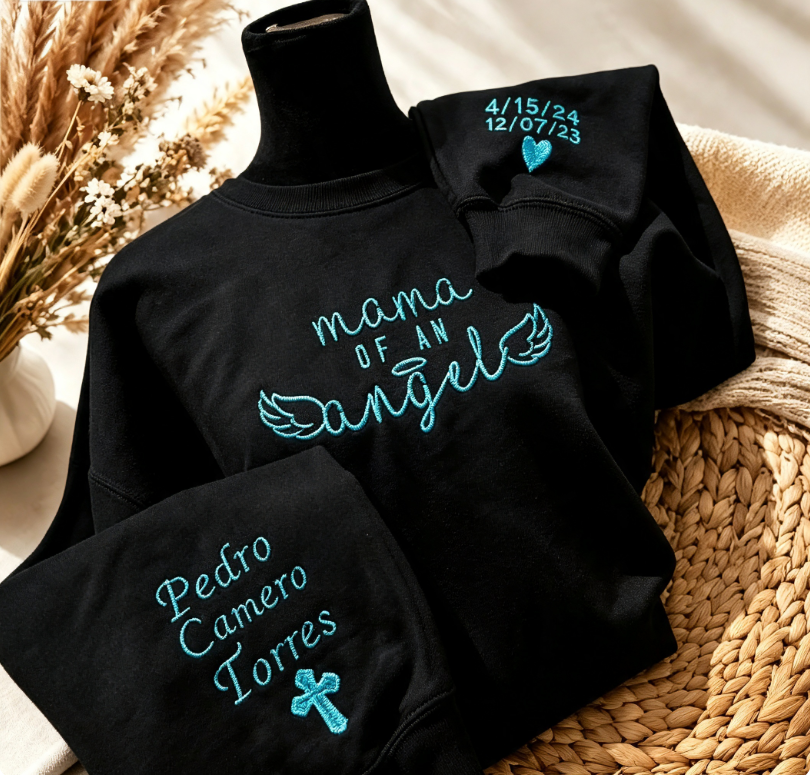 Personalized “Mama of an Angel” Embroidered Memorial Sweatshirt