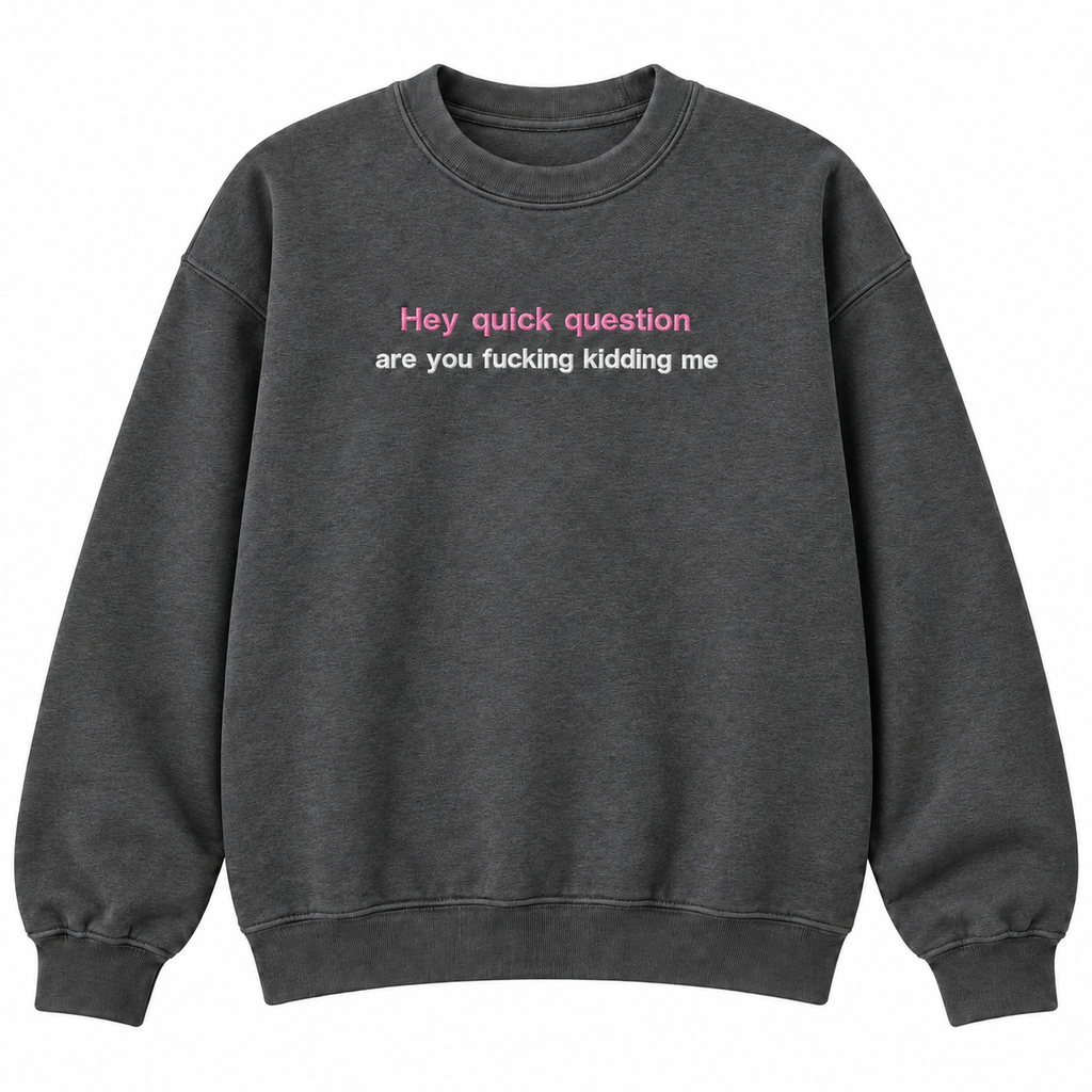 Hey Quick Question Embroidered Crewneck – Funny Women’s Sweatshirt