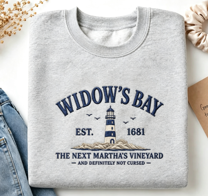 Widow’s Bay Lighthouse Graphic Sweatshirt – Cozy New England Coastal Pullover