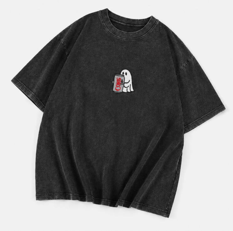 Cute Ghost Holding Soda Vintage Washed Oversized T-Shirt