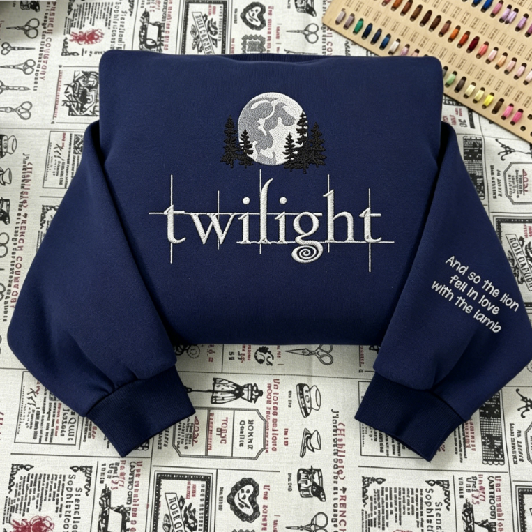 Twilight Embroidered Crewneck Sweatshirt | The Lion & The Lamb Quote | Moon & Forest Design