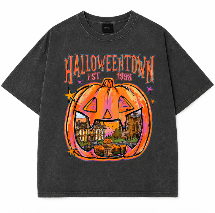 Halloween Town Vintage Washed Graphic T-Shirt – Retro Pumpkin Halloween Tee