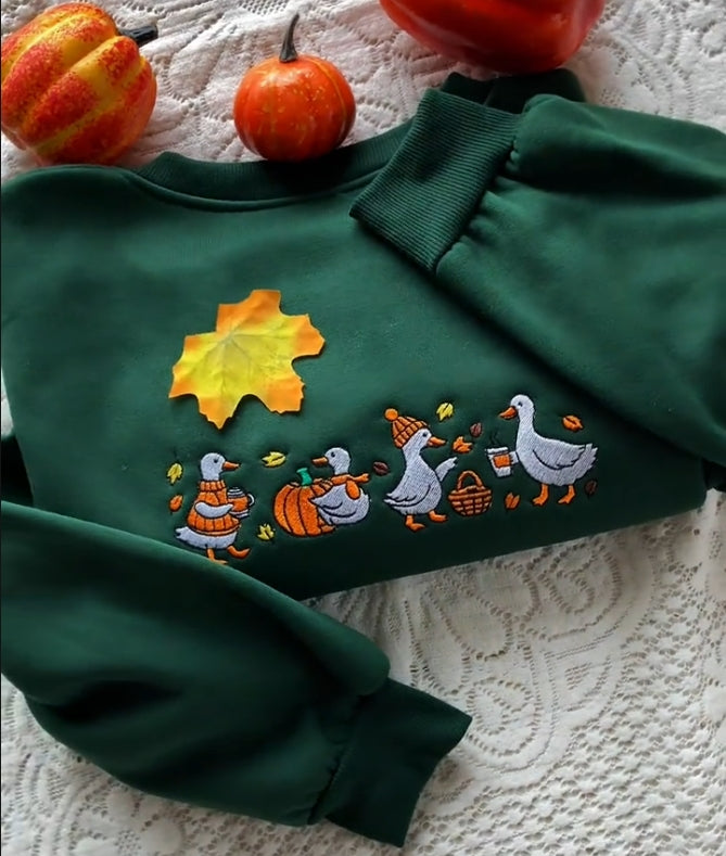 Embroidered Goose Sweatshirt: Cozy Fall Thanksgiving Sweatshirt