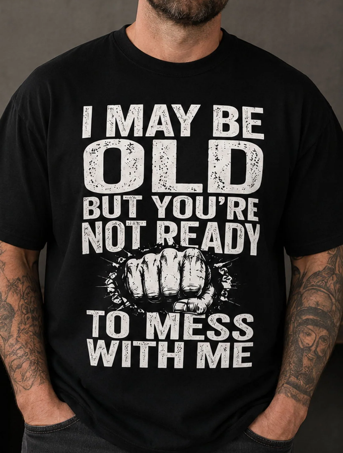 Old But Dangerous Retro Distressed Skull Veteran Biker Graphic T-Shirt