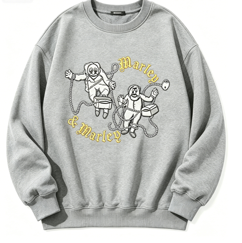 Marley & Marley Embroidered Crewneck Sweatshirt | Retro Ghosts Chain Design