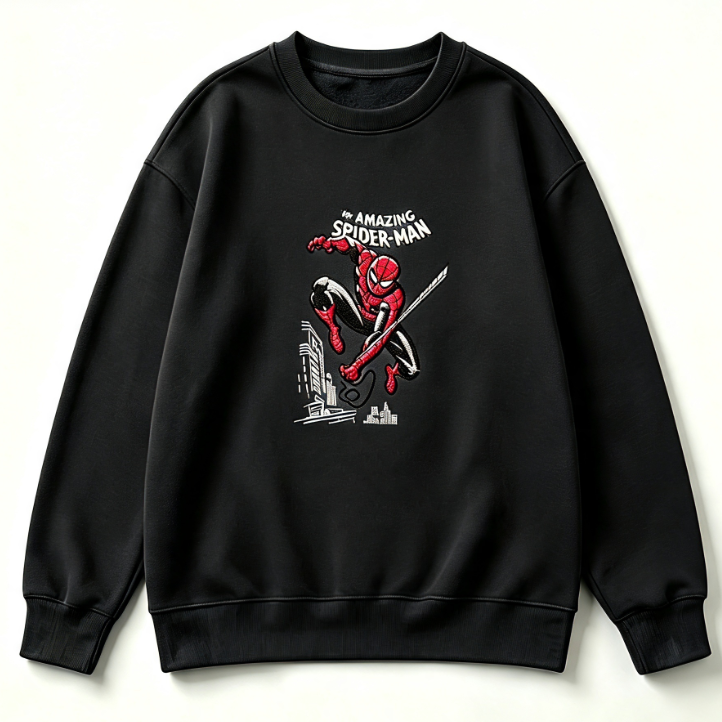 The Amazing Spider-Man Embroidered Sweatshirt – Vintage Comic Superhero Crewneck Pullover