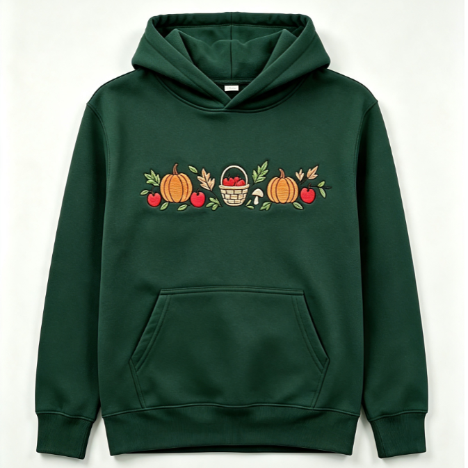 Autumn Harvest Embroidered Hoodie | Pumpkin & Apple Vintage Fall Sweatshirt | Cozy Seasonal Pullover