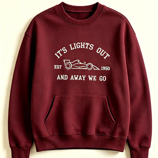 Vintage Racing Embroidered Sweatshirt – "It's Lights Out And Away We Go" Retro Car Crewneck Pullover