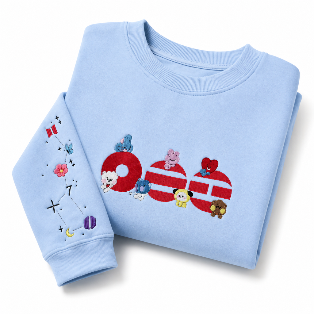 Cute Embroidered Cartoon Crewneck Sweatshirt