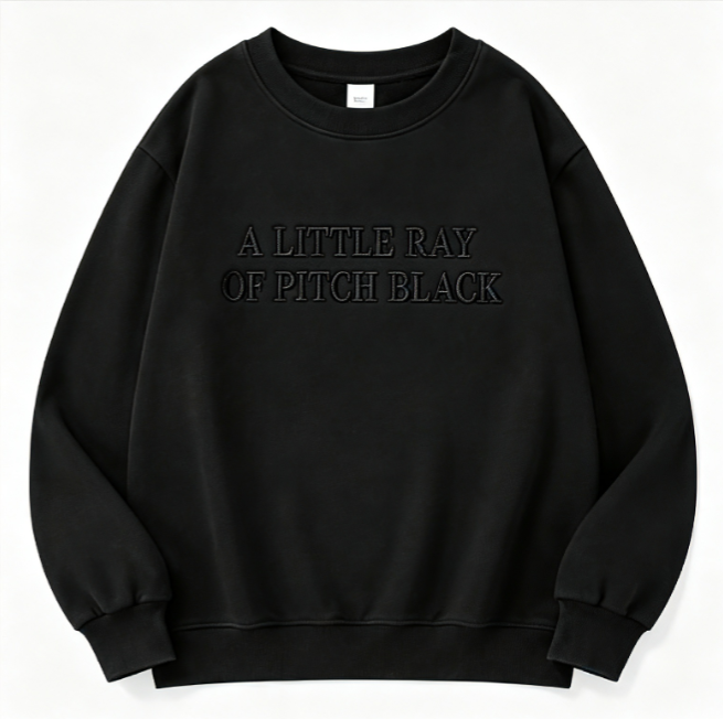 A Little Ray of Pitch Black Embossed Oversized Crewneck Sweatshirt
