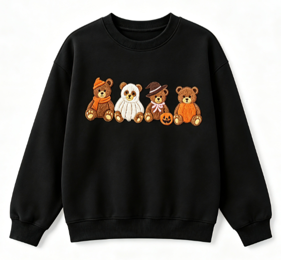 Halloween Teddy Bear Embroidered Crewneck Sweatshirt