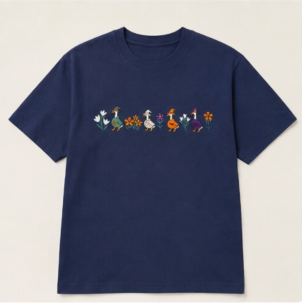 Halloween Goose Parade Embroidered T-Shirt – Cute Autumn Farmhouse Graphic Tee