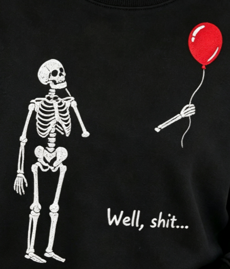 Funny Skeleton Balloon Embroidered Crewneck Sweatshirt