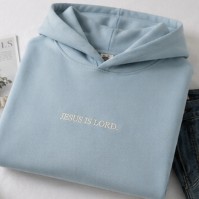 Jesus Is Lord Embroidered Christian Hoodie – Minimalist Faith-Based Pullover Sweatshirt