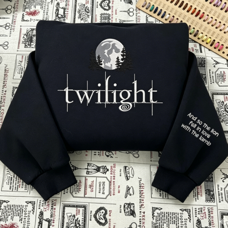 Twilight Embroidered Crewneck Sweatshirt | The Lion & The Lamb Quote | Moon & Forest Design