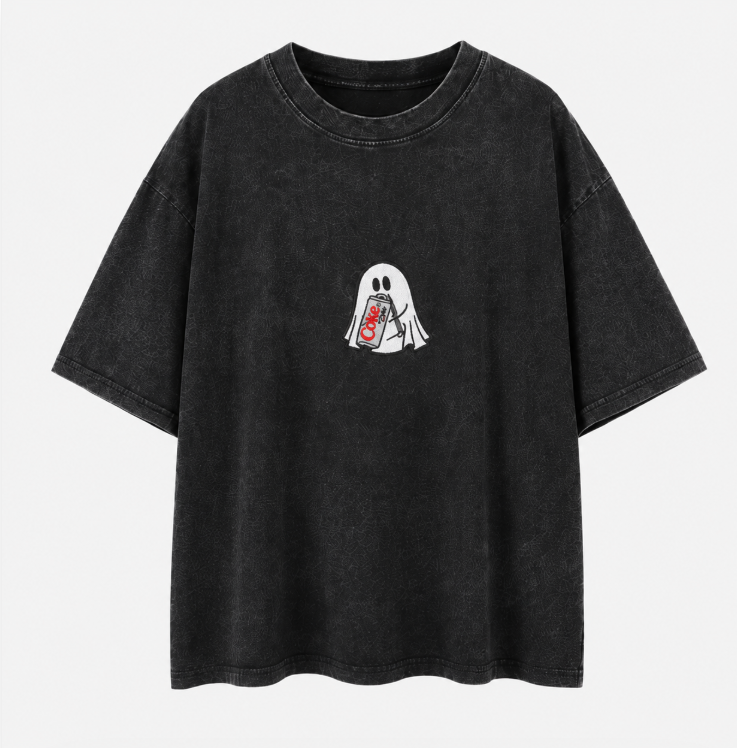 Cute Ghost Holding Soda Vintage Washed Oversized T-Shirt