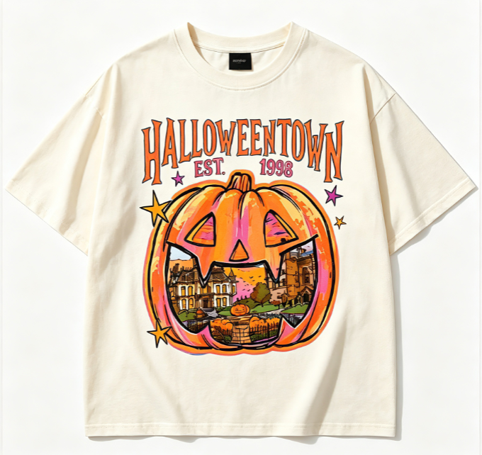 Halloween Town Vintage Washed Graphic T-Shirt – Retro Pumpkin Halloween Tee