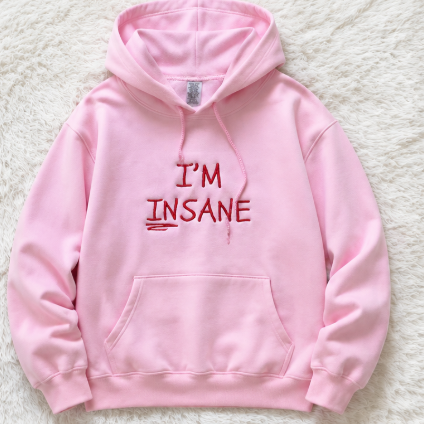 I'M INSANE Red Heavy Embroidery Crewneck Sweatshirt | Unisex Matching Couple Pullover Streetwear